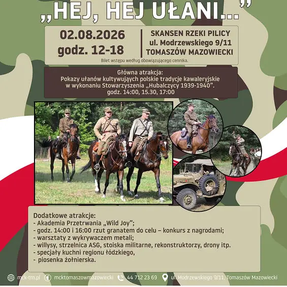 Piknik Militarny „Hej, hej ułani…” odbędzie się 2 sierpnia w Skansenie Rzeki Pilicy