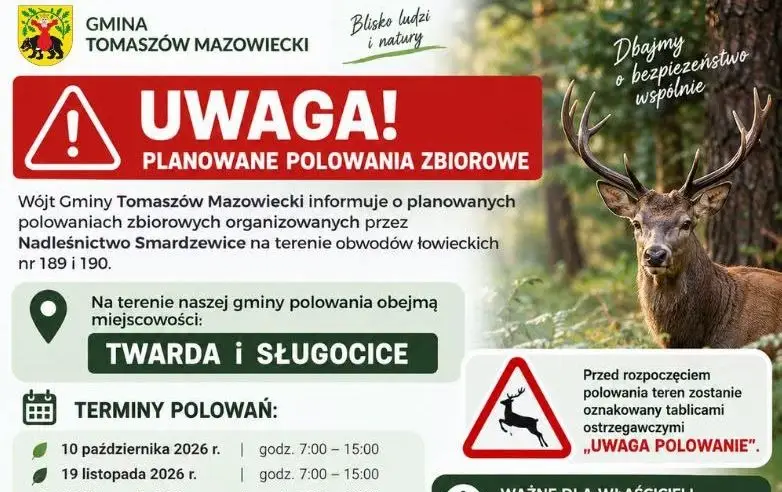 Planowane polowania zbiorowe w Gminie Tomaszów Mazowiecki